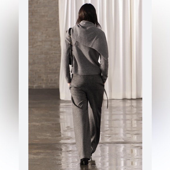Zara Wool Blend Wide Leg Mid Rise Pants ZW Collection Gray Marl size XS NWT - Picture 7 of 16